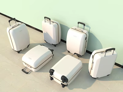 White Travel Suitcases With Multiple Sizes Retractable Handles And Rolling Wheels 3d model