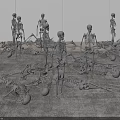 Human Skeleton Limbs Display With Standing And Lying Bone Structures Scattered In Room 3d model