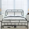 Black Metal Frame Double Bed With White Sheets And Nightstands In Bright Bedroom