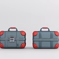 Two Gray Suitcases With Red Corners And Handles On White Surface 3d model