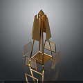Golden Modern Geometric Tower Structure With Platform And Railings