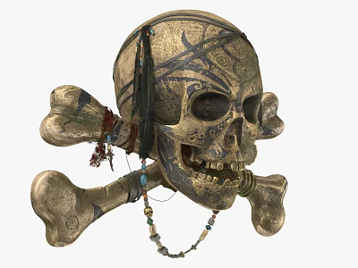Vintage Decorative Skull And Crossbones Ornament Set With Beaded Necklace 3d model