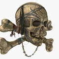 Vintage Decorative Skull And Crossbones Ornament Set With Beaded Necklace