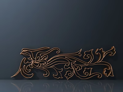 Intricate Golden Carved Wall Decor With Ornate Scroll Patterns And Metallic Finish 3d model