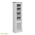 White Tall Storage Cabinet With Glass Door And Louvered Design