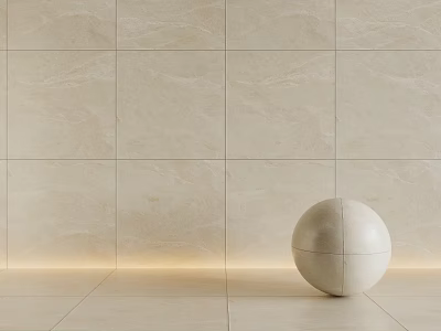 Beige Tile Floor Interior With Matching Wall And White Sphere Under Soft Lighting 3d model