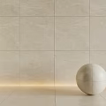 Beige Tile Floor Interior With Matching Wall And White Sphere Under Soft Lighting