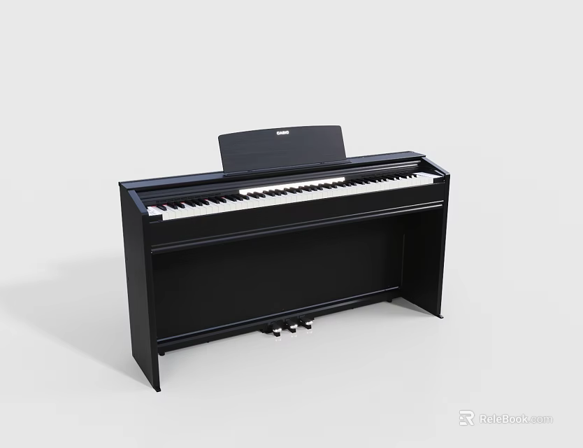 Black Upright Piano With White Keys And Pedals For Musical Instrument 3d model 