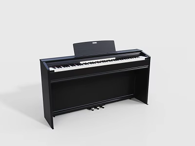 Black Upright Piano With White Keys And Pedals For Musical Instrument 3d model