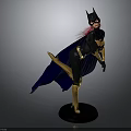 Woman in Black and Gold Batman Costume with Cape Standing Pose Figure