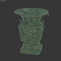 Green Bronze Landscape Sculpture With Intricate Carvings Ornate Handles And Symmetrical Base