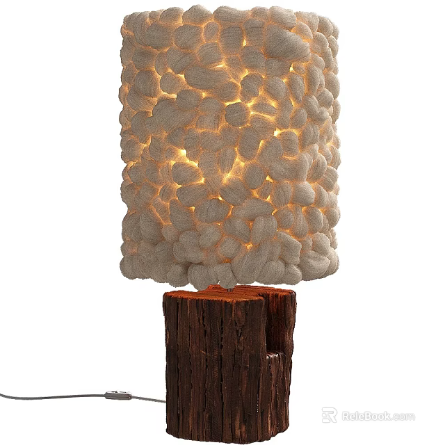 Warm Light Table Lamp With Cream Knitted Shade And Natural Wooden Base 3d model 