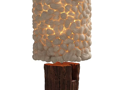 Warm Light Table Lamp With Cream Knitted Shade And Natural Wooden Base 3d model