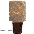 Warm Light Table Lamp With Cream Knitted Shade And Natural Wooden Base