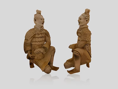 Traditional Ceramic Seated Terracotta Warrior Figures With Armor Two Ancient Sculptures 3d model