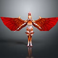 Mythical Phoenix Inspired Creature With Red Wings And Golden Decorations In Humanoid Form