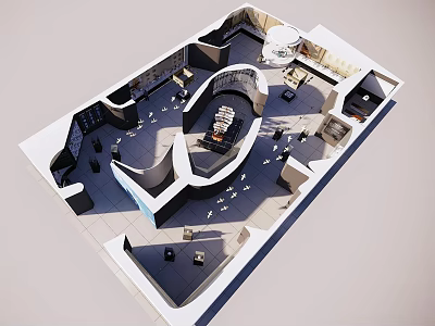 Modern Commercial Interior Layout With Seating Areas And Central Counter Design 3d model