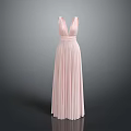 Pink V Neck Long Evening Dress With Cinched Waist And Pleated Skirt