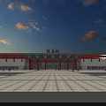Traditional Chinese Railway Station Exterior With Red Roof Columns And Square