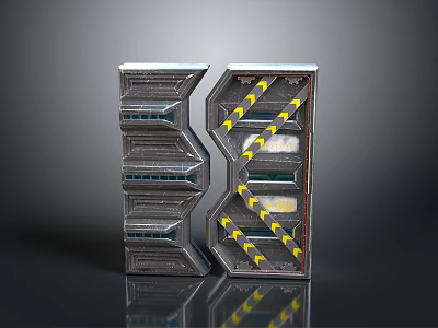 Silver Metallic Gate with Vertical Stripe Texture Yellow Diagonal Stripes Transparent Sections and Reflective Effect 3d model