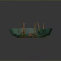 Cartoon Scene with Green Ground Tree Trunks Wrapped in Vines and Small Wooden Cabin