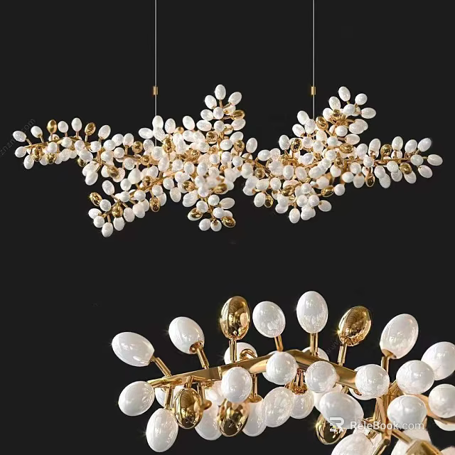 Modern Luxury Gold Branch Chandelier With White Pearl Clusters For Interior Decor 3d model 
