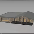 Modern Wooden Building Structure With Sloped Roof Supporting Columns And Glass Windows