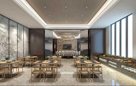 New Chinese Restaurant Room with Dispersed Seat 3d model