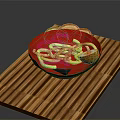 Delicious Ramen Bowl With Noodles Rolled Meat Slices And Warm Soup On Wooden Tray