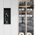 Modern Wine Cabinet With Glass Doors Wine Bottles Glasses And Decorative Items