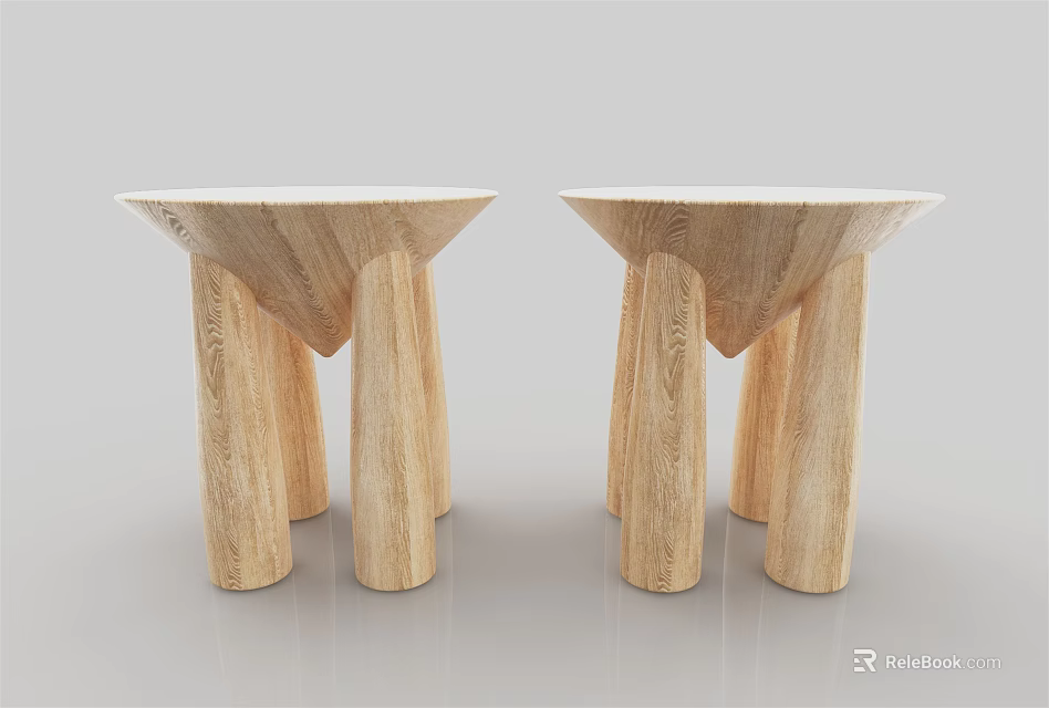 Two Minimalist Wooden Stools With Conical Legs And Smooth Natural Surface Design 3d model 