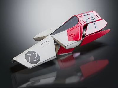 Red and White Cosmic Spacecraft Model With Number 72 And Aerodynamic Design 3d model