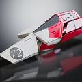 Red and White Cosmic Spacecraft Model With Number 72 And Aerodynamic Design