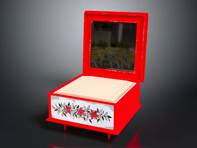 Red Decorative Jewelry Box With Open Lid Cream Lining And Floral Pattern Design 3d model