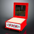 Red Decorative Jewelry Box With Open Lid Cream Lining And Floral Pattern Design