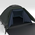 Green Camping Tent With Open Door Blue Lining And Ground Mat 3d model