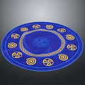 Round Blue Home Living Rug With Yellow Decorative Patterns And Intricate Design