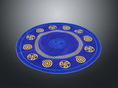 Round Blue Home Living Rug With Yellow Decorative Patterns And Intricate Design 3d model