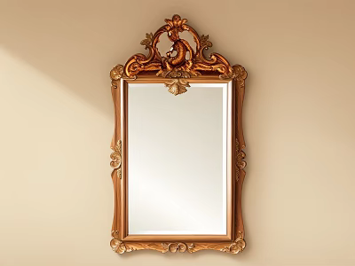 Ornate Golden Framed Bathroom Mirror With Intricate Carvings And Classical Design 3d model