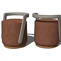 Modern Minimalist Brown Sofa Stools With Gray Curved Armrests And Brown Base 3d model