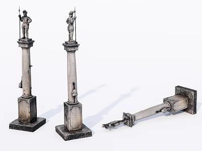 Classical Stone Columns With Statues On Top And Fallen Column 3d model