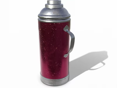 Red Metallic Insulated Vacuum Flask With Silver Lid And Handle For Daily Use 3d model