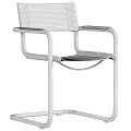 Modern Light Beige Fabric Upholstered Arm Chair With Polished Chrome Metal Frame For Contemporary Interiors