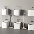 White Wall Mounted Sinks Along With Mop Broom And Cleaning Tools 3d model