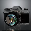 Vintage Canon Electronic Camera With Silver Black Body And Colorful Bird Reflection On Lens