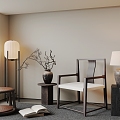 Modern Middle Ancient Style Leisure Chair Side Table Floor Lamp Table Lamp Low Stool 3d model