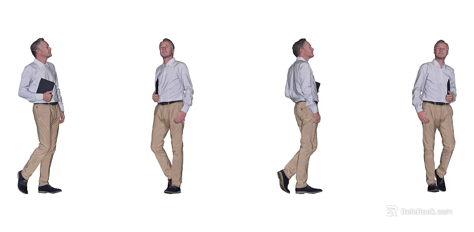 Man In Light Blue Shirt And Khaki Pants Standing And Walking Side View 3d model 