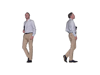 Man In Light Blue Shirt And Khaki Pants Standing And Walking Side View 3d model