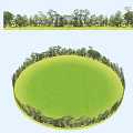 Outdoor Natural Living Plant Wall with Trees and Green Grass Landscape