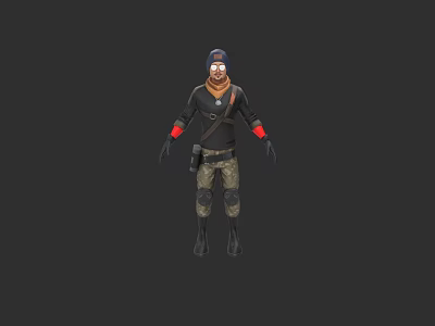 Game and Movie Character Wearing Goggles Black Top Red Cuffs Crossbody Bag Camouflage Pants 3d model